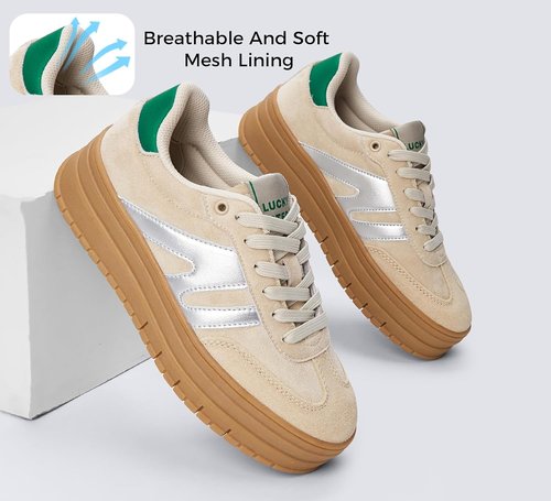 Lucky Step Women's Platform Sneakers - Retro Style with Thick Rubber Sole | Casual Low Top Walking Shoes