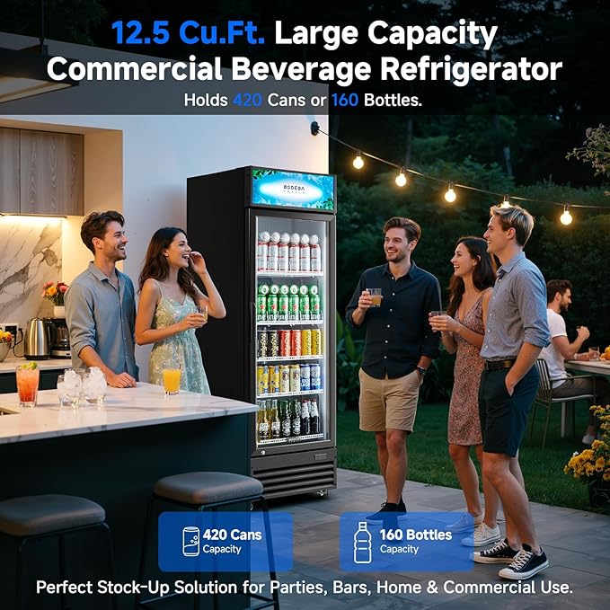 BODEGACOOLER Beverage Refrigerator, 12.5 Cu.Ft. Commercial Glass Door Fridge – Holds 420 Cans, Perfect for Game Day Watch Party & Summer BBQ, Drink Cooler for Home Bar, Patio, Garage, Man Cave
