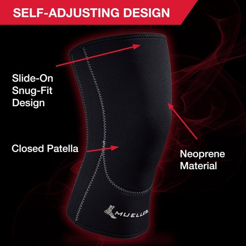 MUELLER Sports Medicine Closed Patella Knee Sleeve, Knee Pain Relief Support for Men and Women, Ideal for Arthritis, Sprains, Black, Large