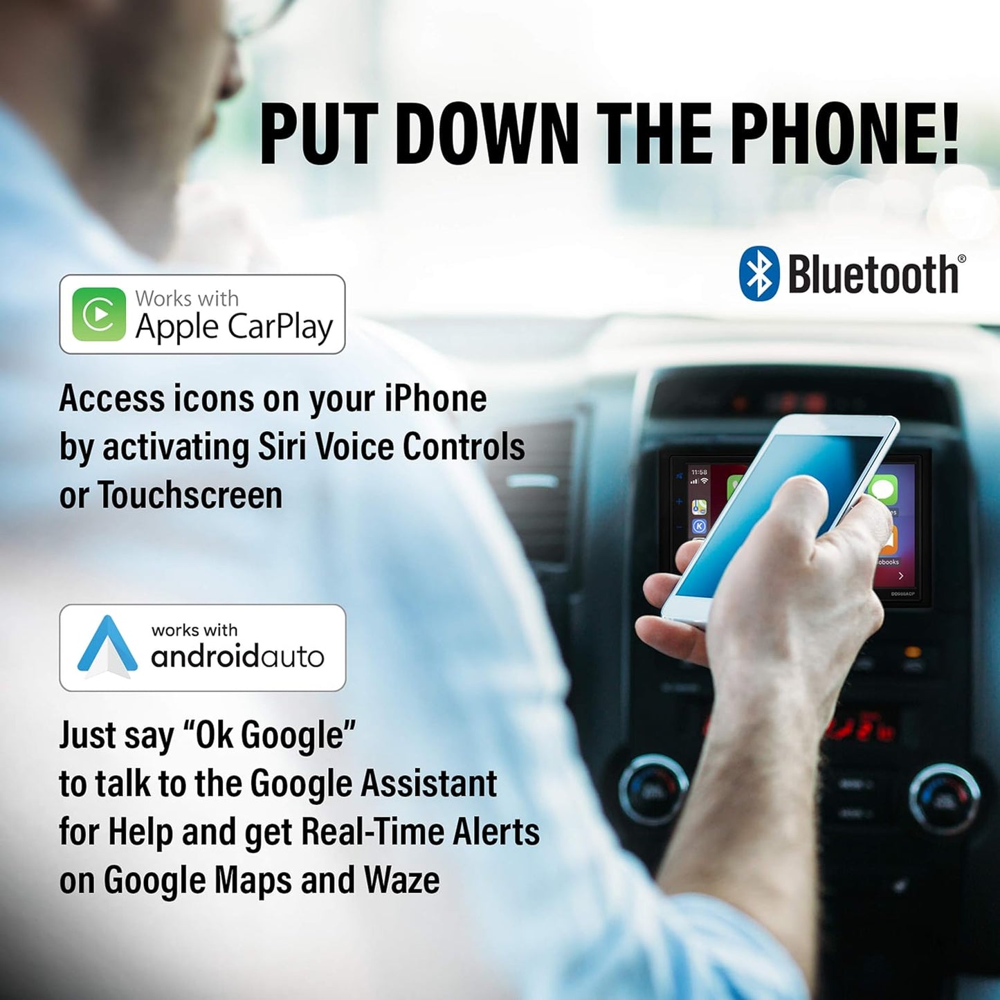 Sound Storm Laboratories DD988ACP Car Audio Stereo System – Apple CarPlay Android Auto, Double-Din 6.75 Inch Capacitive Touchscreen, Bluetooth Audio and Hands-Free Calling, No CD Player