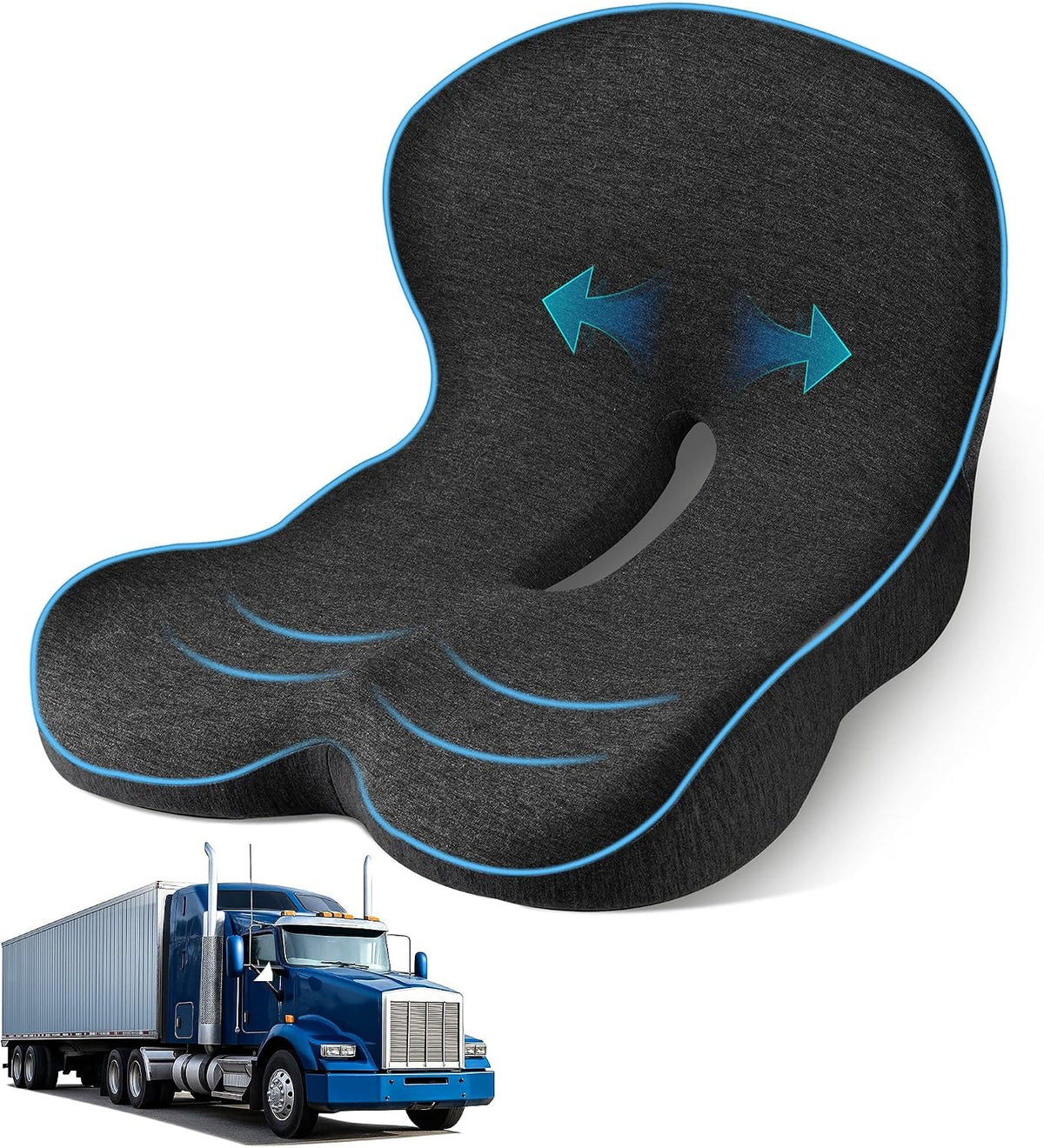Truck Driver Seat Cushion, Memory Foam L-Shaped Ergonomic Cushion for Office Chairs, Comfort & Support for Long Sitting