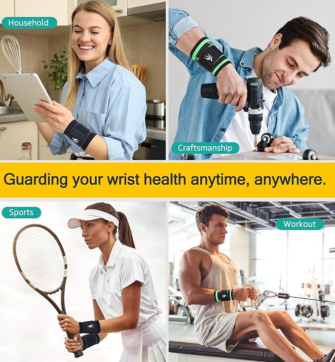 HiRui Wrist Brace Wrist Wraps Compression Wrist Strap, Wrist Support for Work Fitness Weightlifting Sprains Tendonitis, Carpal Tunnel Arthritis, Pain Relief, Adjustable Wristbands 2 PACK (Black, XL)