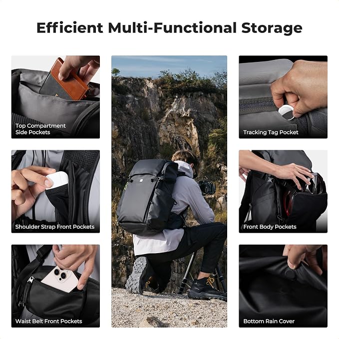 K&F Concept Camera Backpack, 30L Large Capacity Camera Bag, Waterproof DSLR
