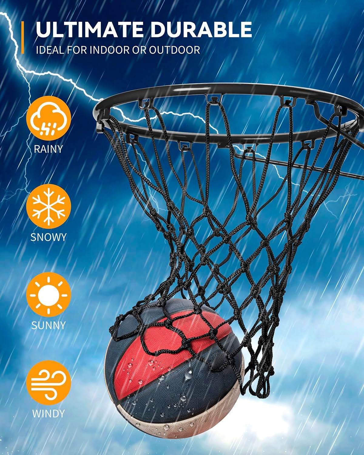 Professional Basketball Net - Heavy Duty, All-Weather Durability | Fits Standard Indoor/Outdoor Rims - 12 Loops
