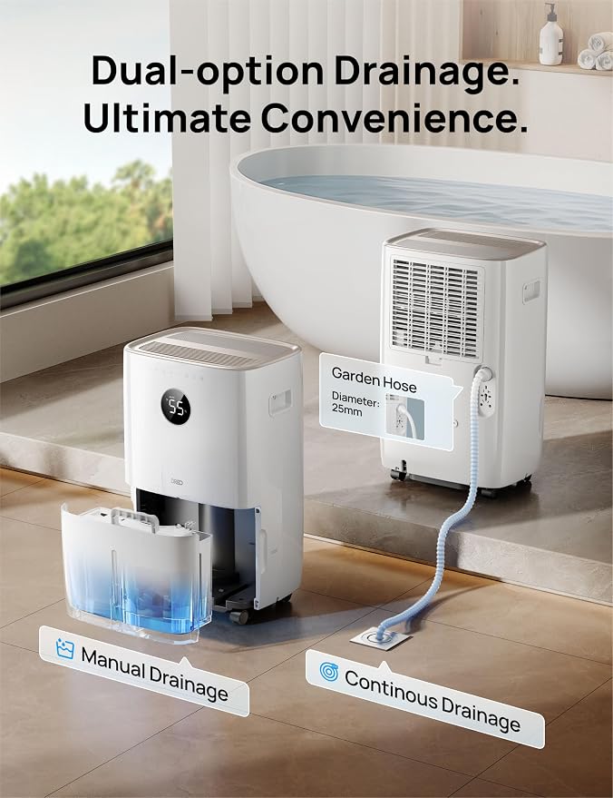 DREO 110-Pint Smart Dehumidifier for Basement, 4500 Ft² for Large Room, 2 Gallon Water Tank, Auto/Comfort/Constant Mode Dehumidifiers for Home, Bedroom, Bathroom, with Drain Hose, Starlight, 711S