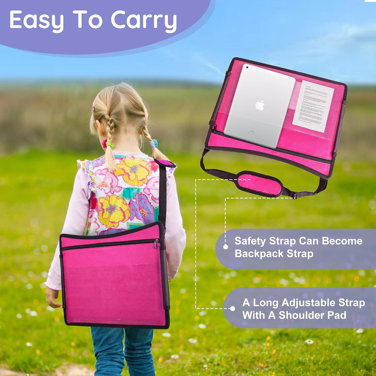 Kids Lap Desk Tray for Road Trip Activities, Portable, Pink 1PCS