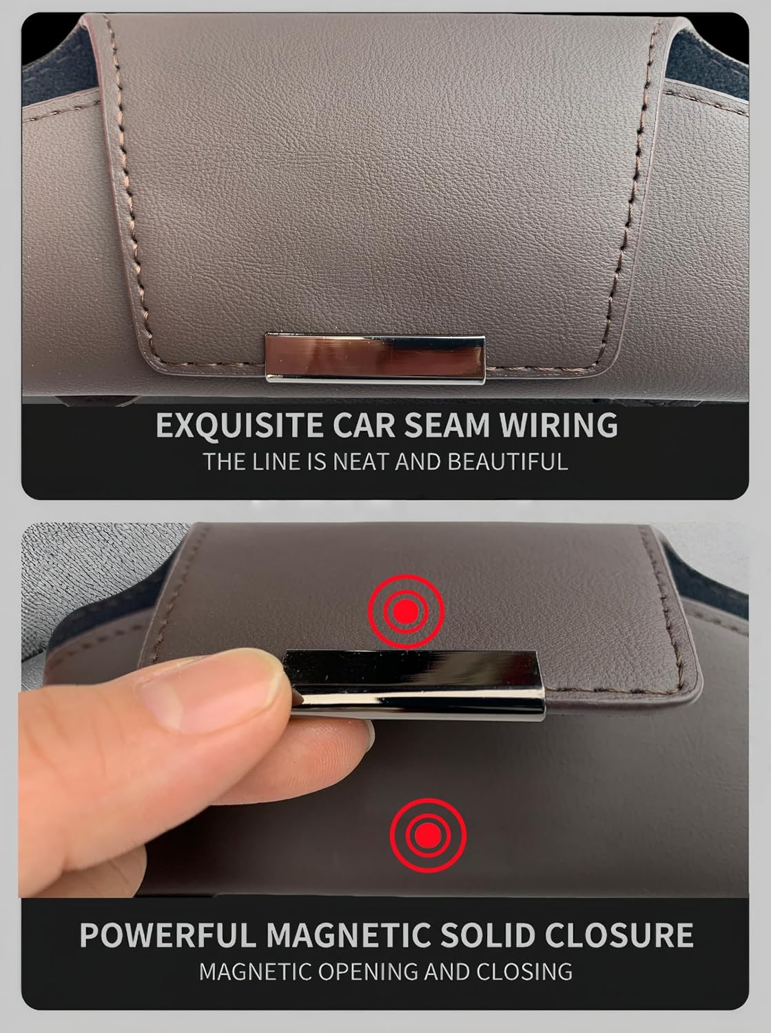 LINFEI magnetic car visor sunglasses holder, leather car visor sunglasses clip, universal car interior accessory, storage box