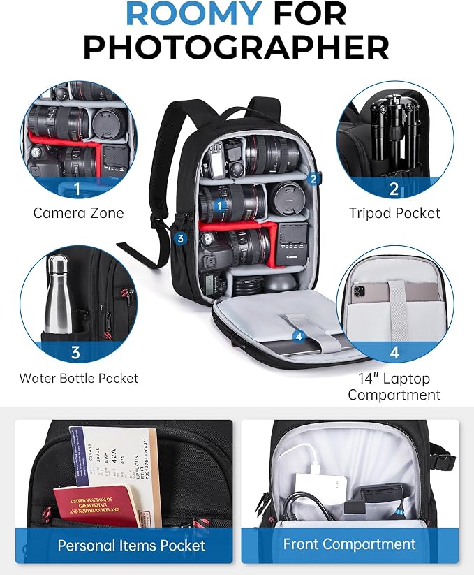 BAGSMART Camera Bag for DSLR, Waterproof Camera Backpacks for Photographers