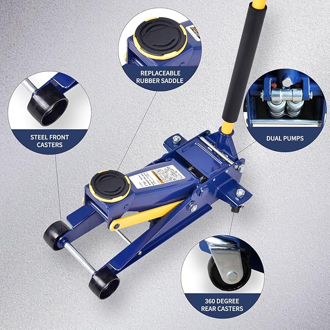 Heavy Duty 3 Ton Floor Jack – Low Profile Hydraulic Car Jack with Quick Lift Double Pump Design