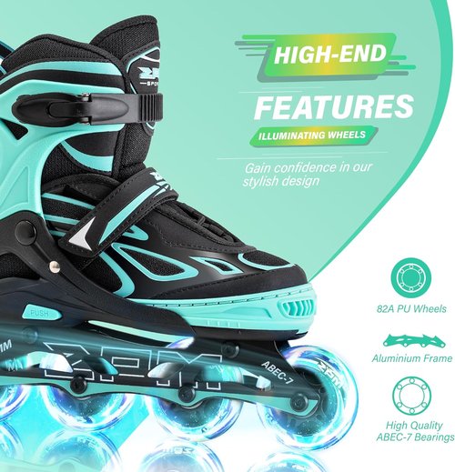 2PM SPORTS Adjustable Flashing Inline Skates - Light-Up Wheels for Kids & Adults | Fun & Colorful Design