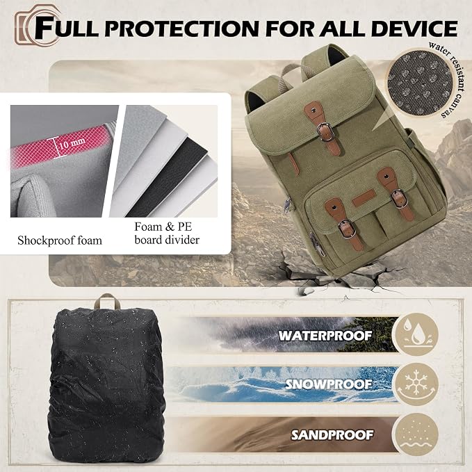 RAINSMORE Camera Bag Backpack for DSLR/SLR Mirrorless 15.6 Inch Laptop Camera