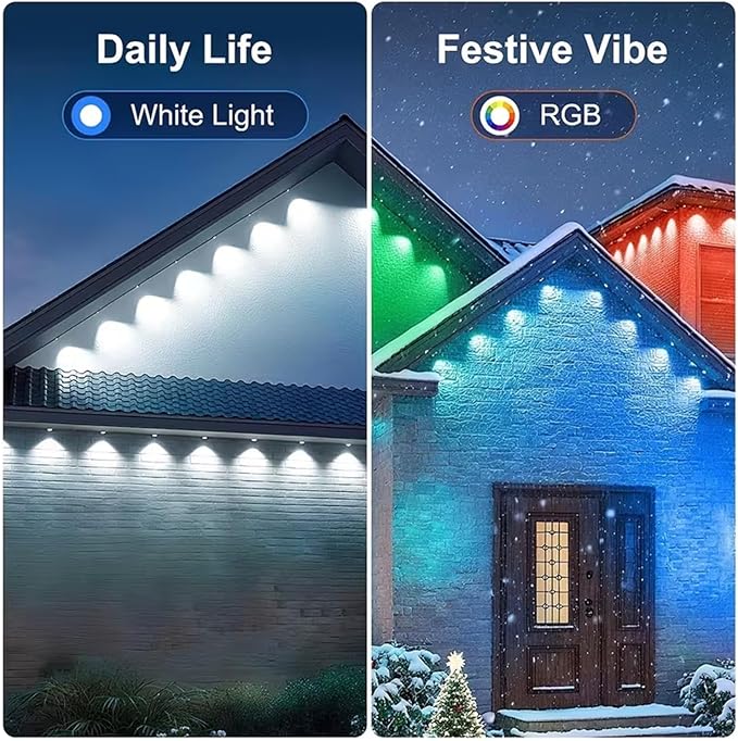 32.8FT Permanent Outdoor RGB Lights,IP67 Waterproof Smart LED Eaves Lights with App/Remote Control,for Christmas and All Holiday Decor,Daily and Accent Lighting,House Roof and Garden Lighting