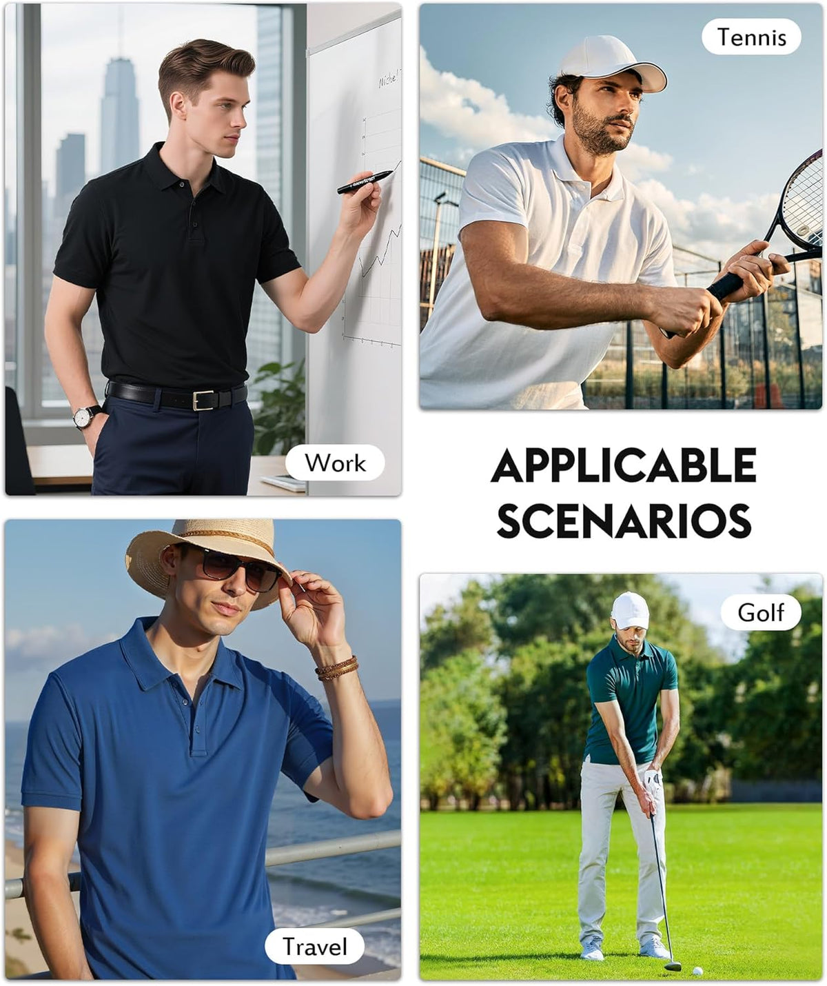 ZITY Men's Polo Shirts - 3 Pack Short Sleeve Golf Shirts with Moisture-Wicking Fabric