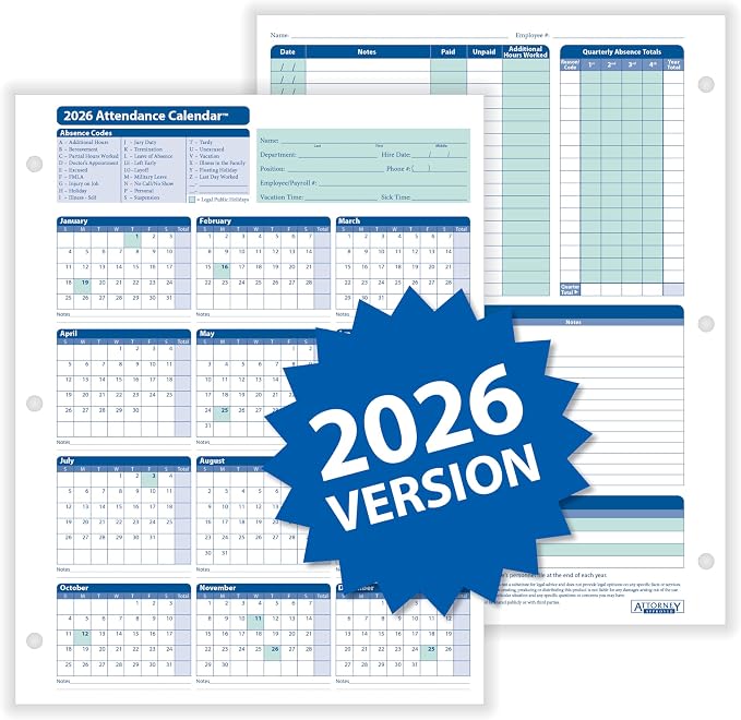 ComplyRight 2026 Attendance Calendar Kit