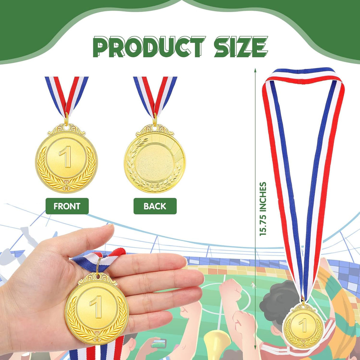Yinkin Gold Award Medals - 1st Place Medals for Kids | Ribbon Included for Sports Competitions