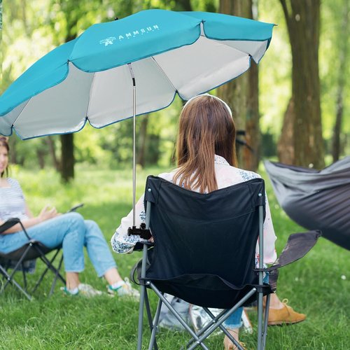 AMMSUN XL Chair Umbrella - Adjustable 47-Inch 360-Degree Swivel | UPF 50+ Portable Clamp for Beach, Camping, Stroller, Golf Cart - Bright Blue