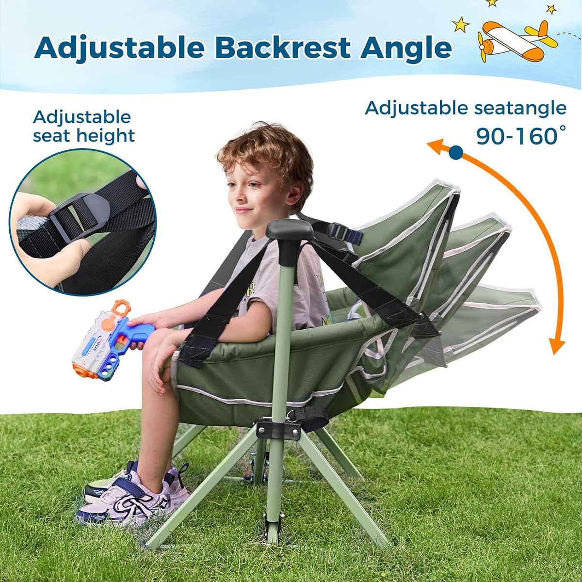 Skiennix Kids Hammock Chair - Adjustable & Portable Folding Camping Chair | Green, Supports 135 LBS