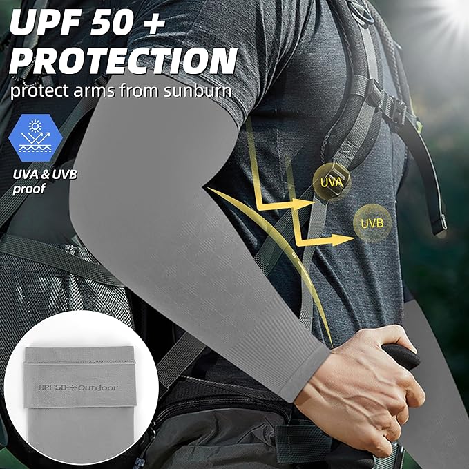 BHYTAKI UV Sun Protection Arm Sleeves, UPF 50 Sports Cooling Arm Compression Sleeves for Men Women Teenager