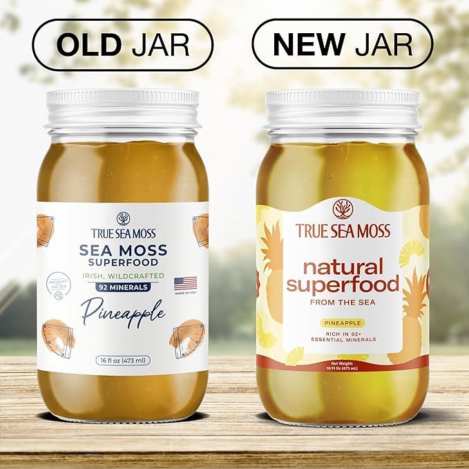 TrueSeaMoss Sea Moss Gel – Made in USA – Wildcrafted Seamoss, Fresh Fruits & Sea Vegetables – Pineapple, Pack of 1 (Labels may Vary)