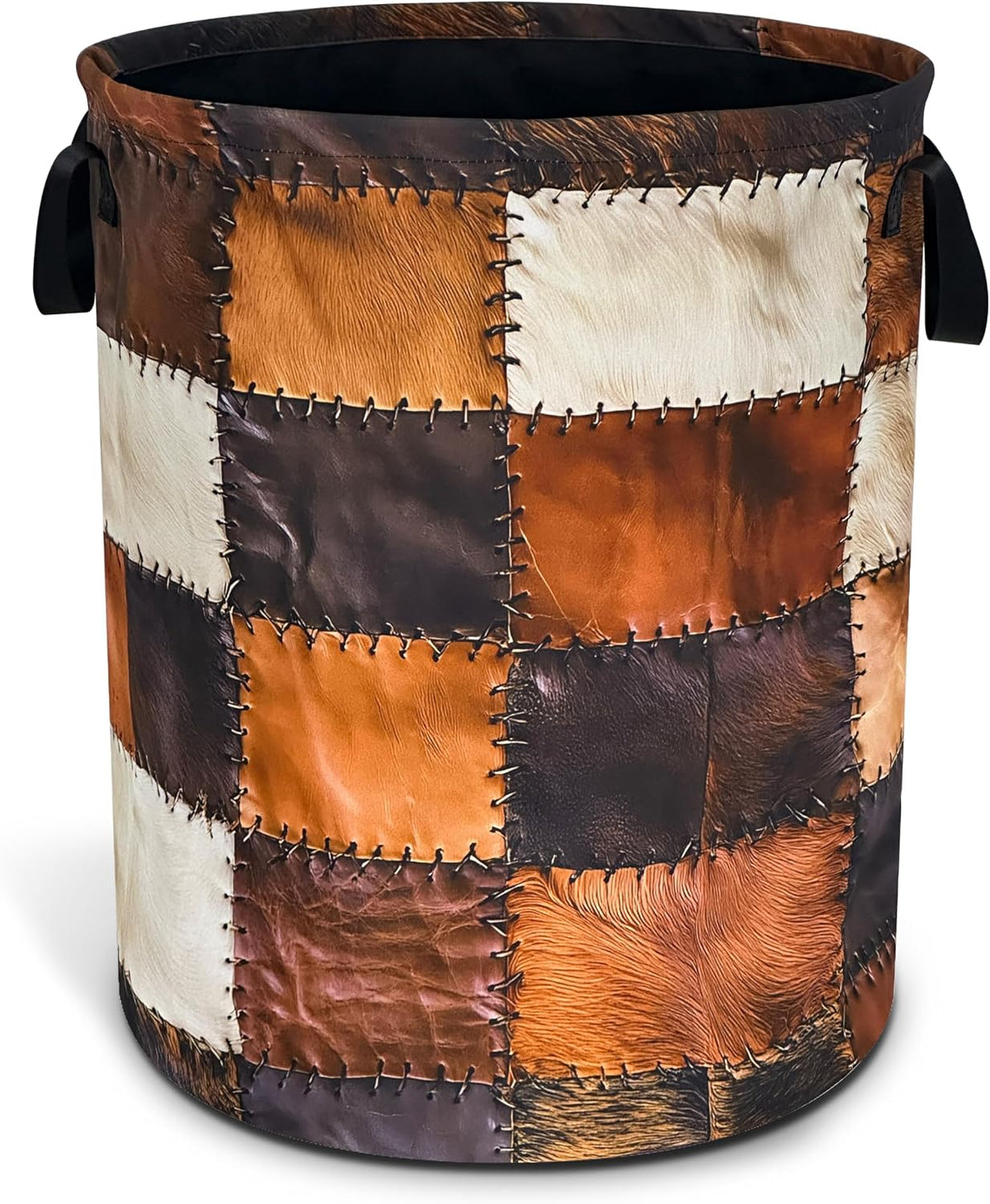 Brown Cowhide Print Laundry Basket Foldable Waterproof Hamper 18.9x16.5 In