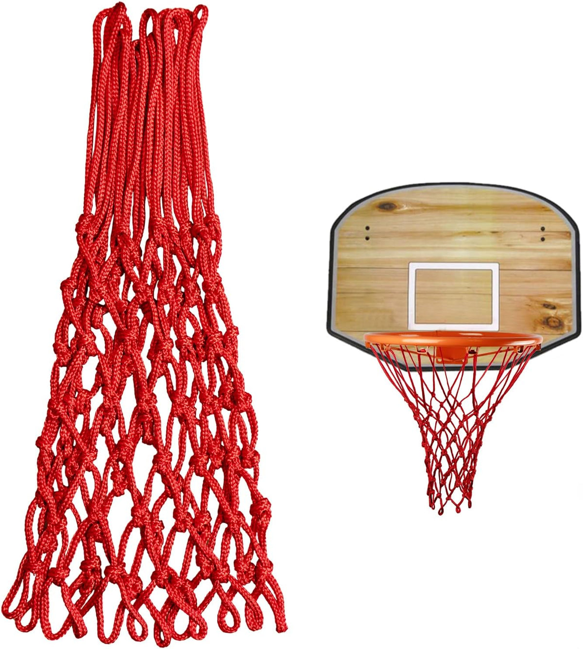 Sanung Basketball Net Replacement - Heavy Duty Anti-Whip Design | 12 Loops, Standard Size, Red