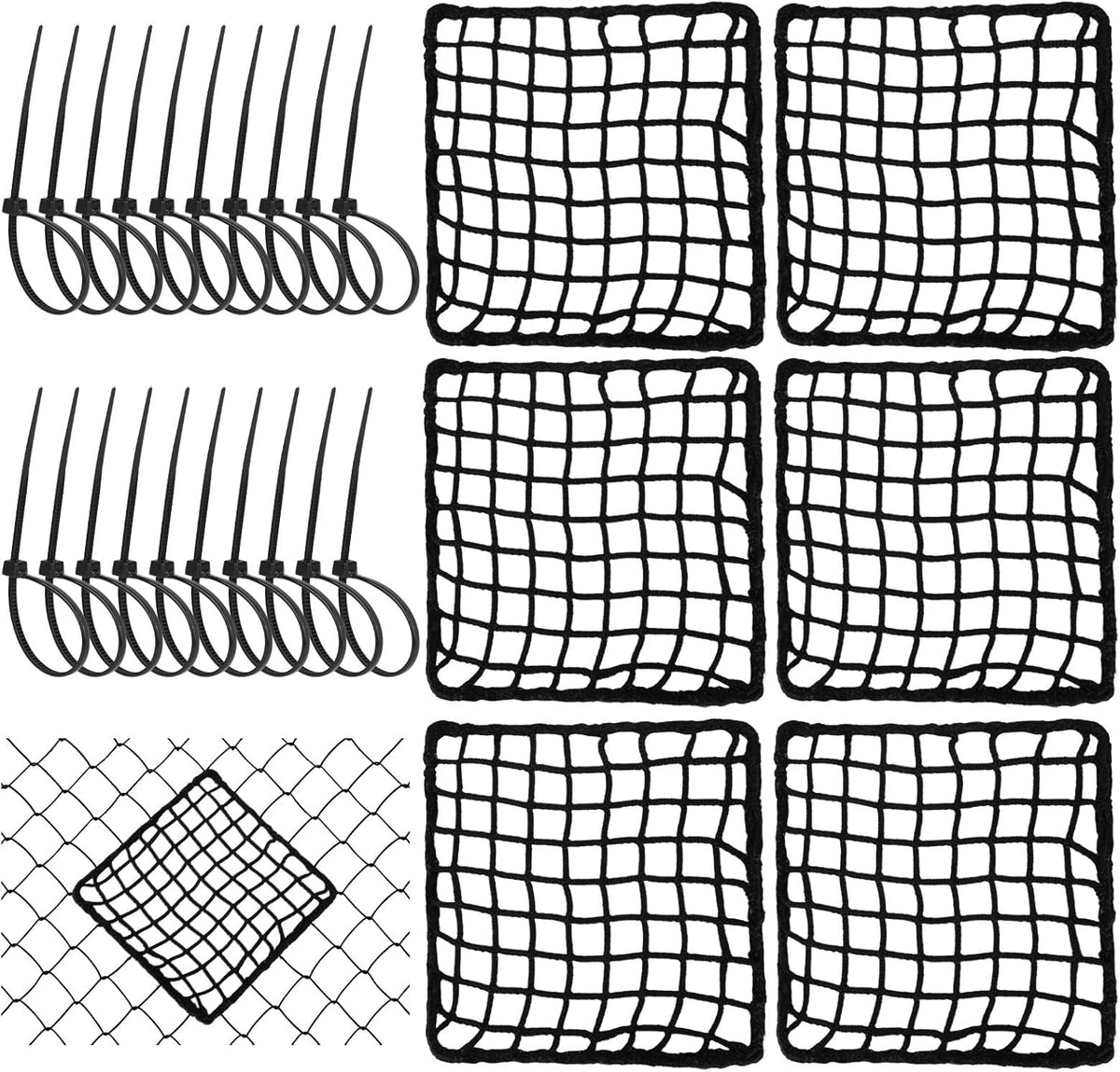 Penitue Universal Sports Net Repair Kit - 6 Pack with 100 Nylon Zip Ties & 20x20cm Hole Patches (Black)