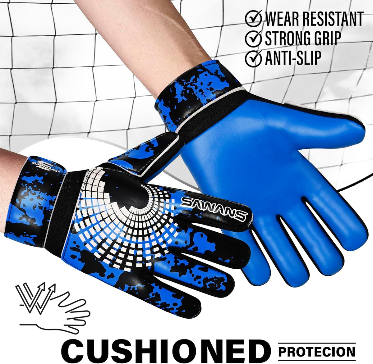 SAWANS Football Goalkeeper Gloves - Strong Grip & Wrist Support for Kids, Youth, and Adults