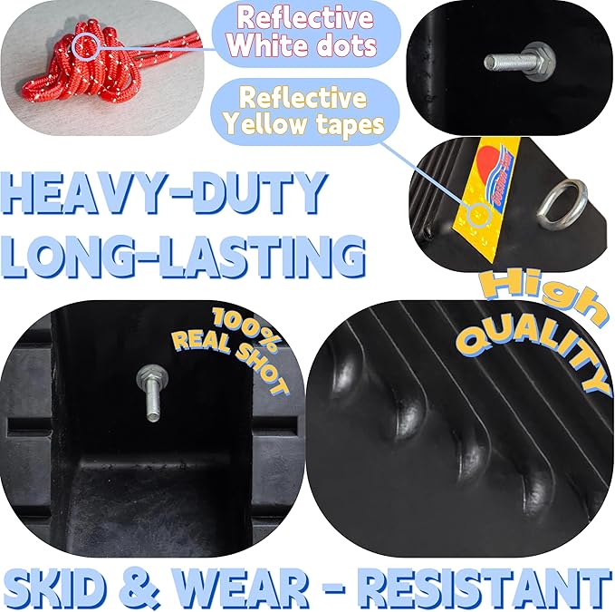Goshen Sun- Heavy Duty Rubber Wheel Chocks with Reflective Strips - Set of 4 (7.8x5x4) /Wheel Wedge/Tire Stop Block/Curb Parking Stopper/Parking Aid,All-Weather, Non-Slip/Wear-Resistant,SUV