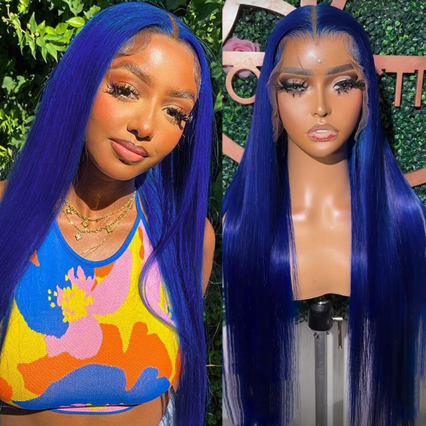 Missyvan Blue Lace Front Wig Synthetic Long Straight Royal Blue Color Hair Wig Glueless Lace Wig Light Yaki Straight Wigs 32 Inc