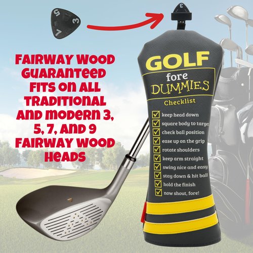 Funny Golf Fore Dummies Checklist Headcovers for Blade Putters Headcovers, Great Golfer Golf Gifts for Dad, Men, and Women (Fairway Wood)