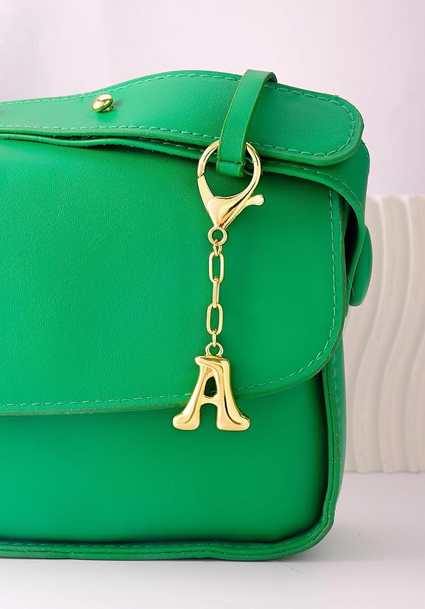 Gold Bubble Initial Keychain Charm for Women Chunky Bag Purse Charms A-Z Letter Key Chains for Handbag Accessories