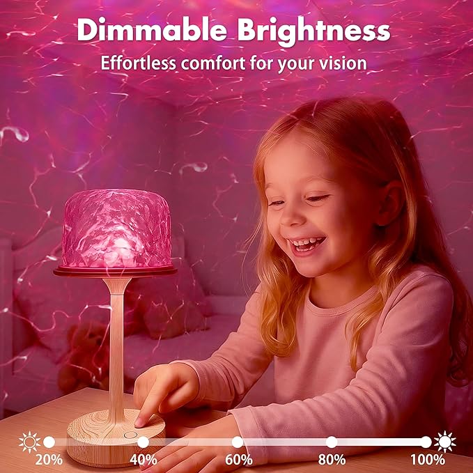 Waterproof Shower Lamp for Inside Shower, Rechargeable Bathroom Lamp with Remote & Touch Control, Cordless Shower Light with 16 Color Changeable, LED Ocean Wave Projector Light for Bedroom, Wood Grain