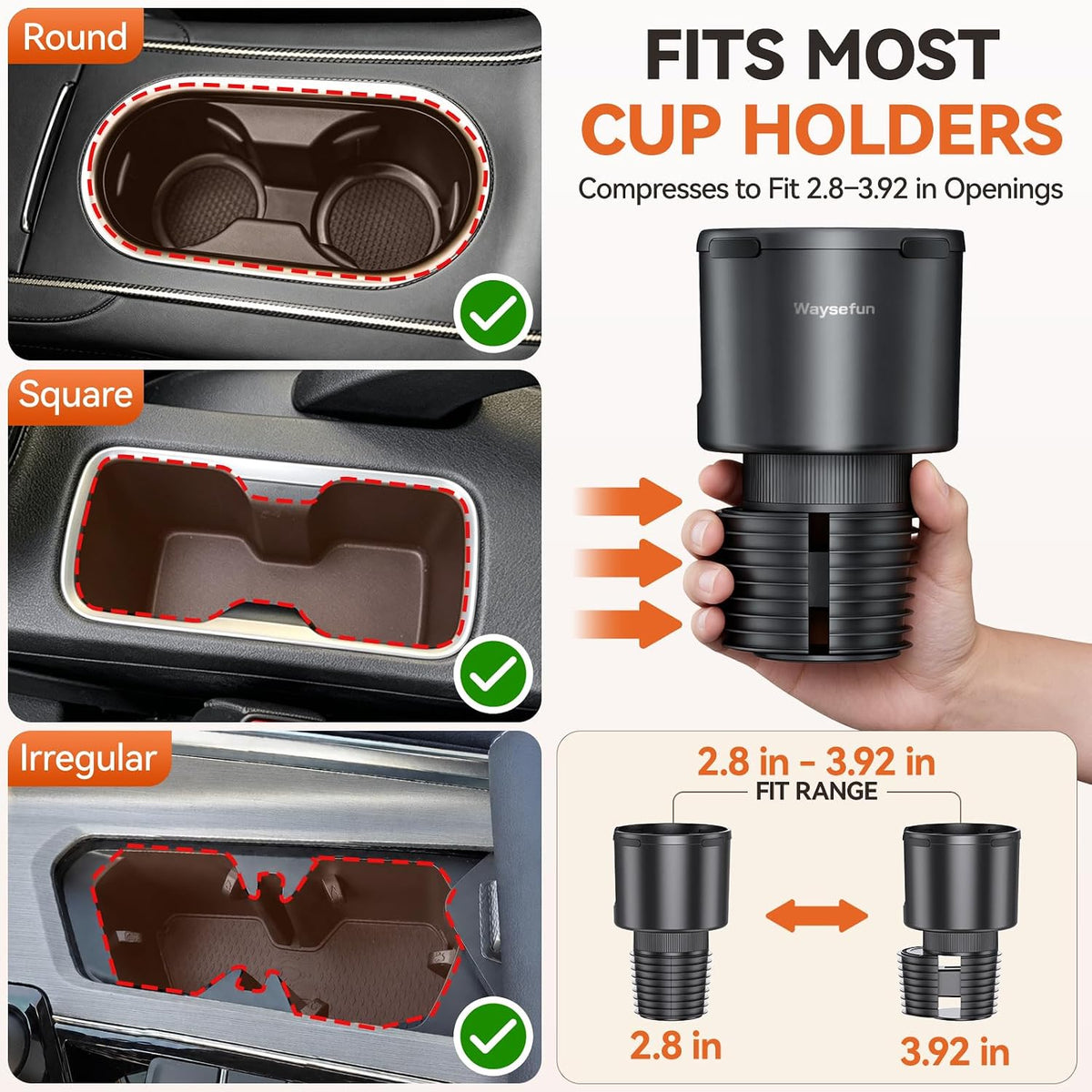 Car Cup Holder Expander for Large Water Bottles, Quick Install Cup Holder Extender for Car, Offset Base, Non Slip Adapter Compatible with Owala Stanley Yeti Hydro Flask 18-64 oz