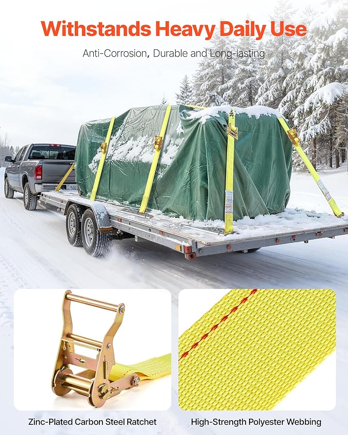 VEVOR E Track Ratchet Straps (30-Pack), 2" x 15'E-Track Straps 4400 LBS Breaking Strength, Polyester Webbing & Spring Fitting & Ratchets, Durable Tie-Downs for Tires Motorcycles Trailers Loads Yellow