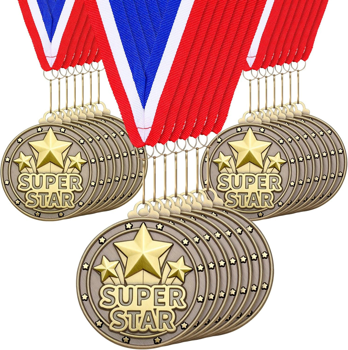 Quelay 30 Pcs Gold Medals - 2'' Metal Trophy Awards with Neck Ribbons for Kids & Adults