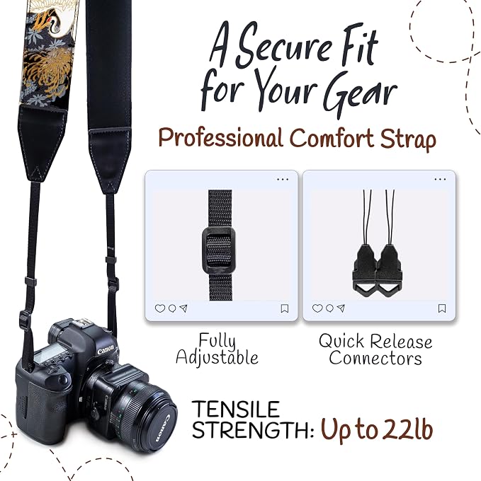 Art Tribute Camera Strap, Vintage Embroidered Neck Shoulder & Crossbody Camera