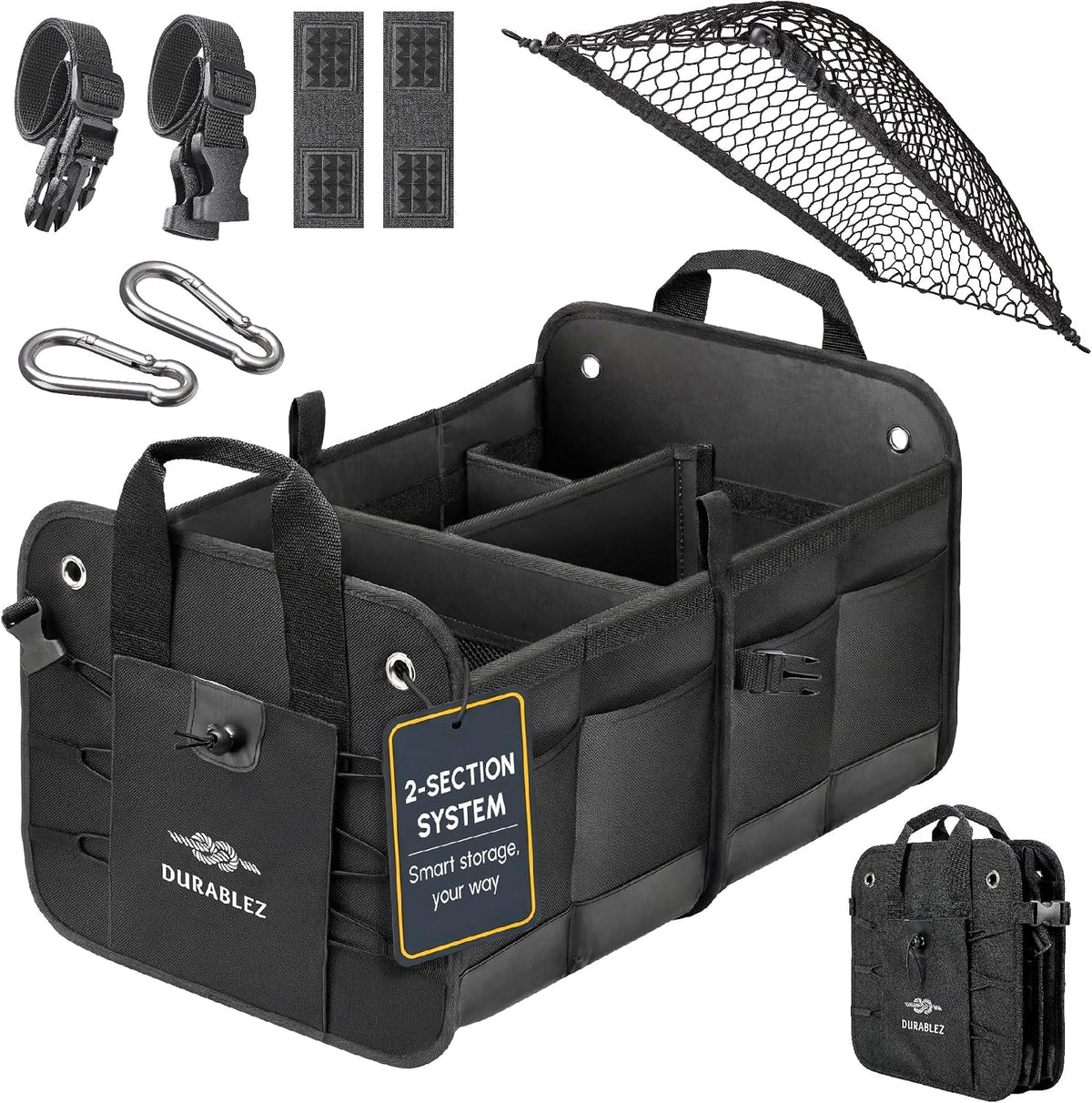 Car Trunk Organizer for SUV, Truck, Sedan, Minivan, and Van, Black