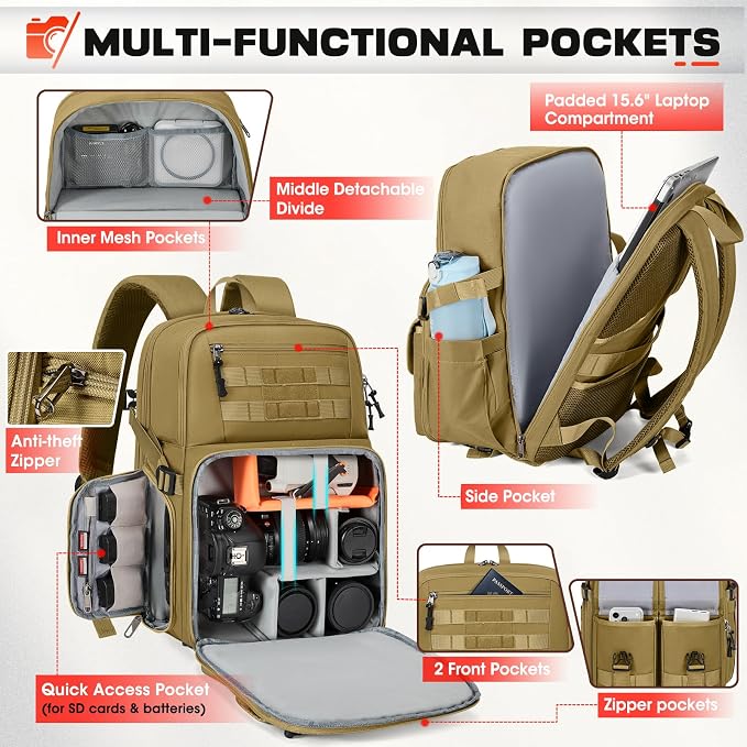 RAINSMORE Camera Bag Backpack for DSLR/SLR/Mirrorless Camera Bags for