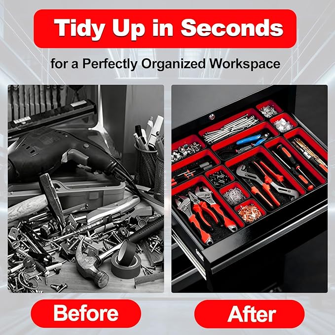 Collapsible Magnetic Parts Tray Set with Extra Strong Magnet Up to 18LB, 3 Different Size Silicone Foldable Tool for Organizing Screw Bolts Nuts Washers Pins and Other Small Metal Parts - Red