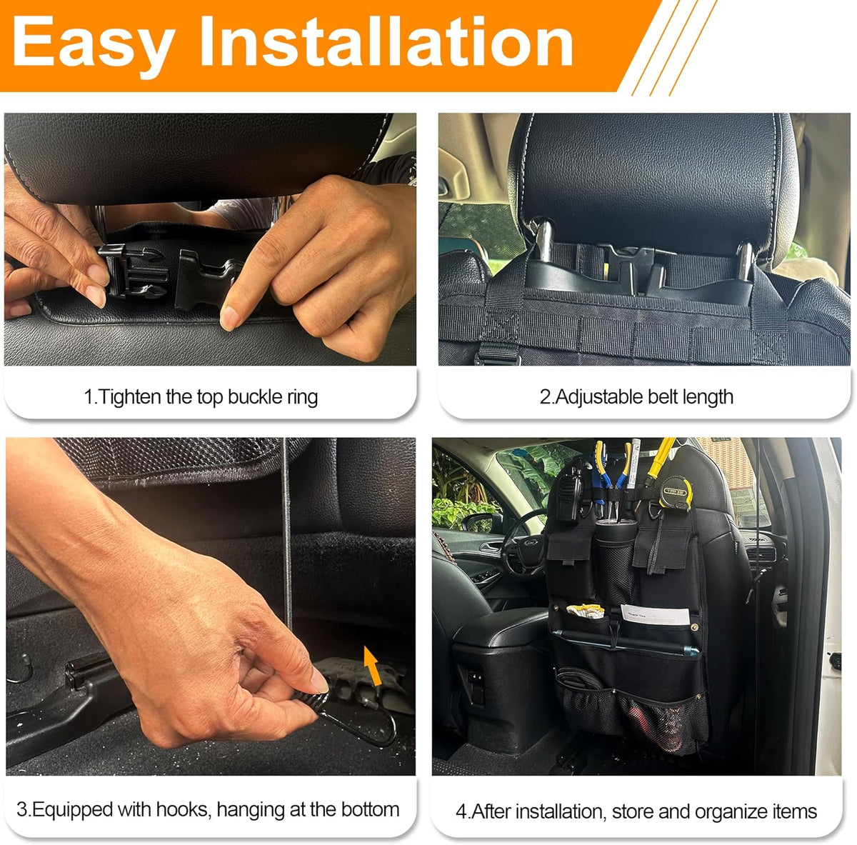 Car Seat Back Organizer with Multiple Storage Pockets, Black Mesh and Fabric, Universal Fit