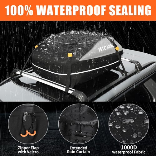 MIDABAO Waterproof Car Roof Top Carrier - 12 Cubic Feet Cargo Bag with Anti-Slip Mat | Coated Zippers
