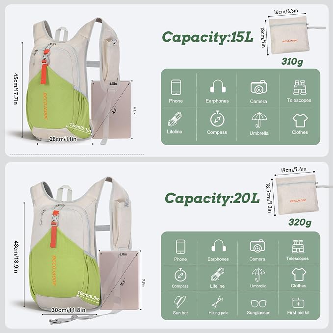 BECOJADDE 15L Small Hiking Backpack