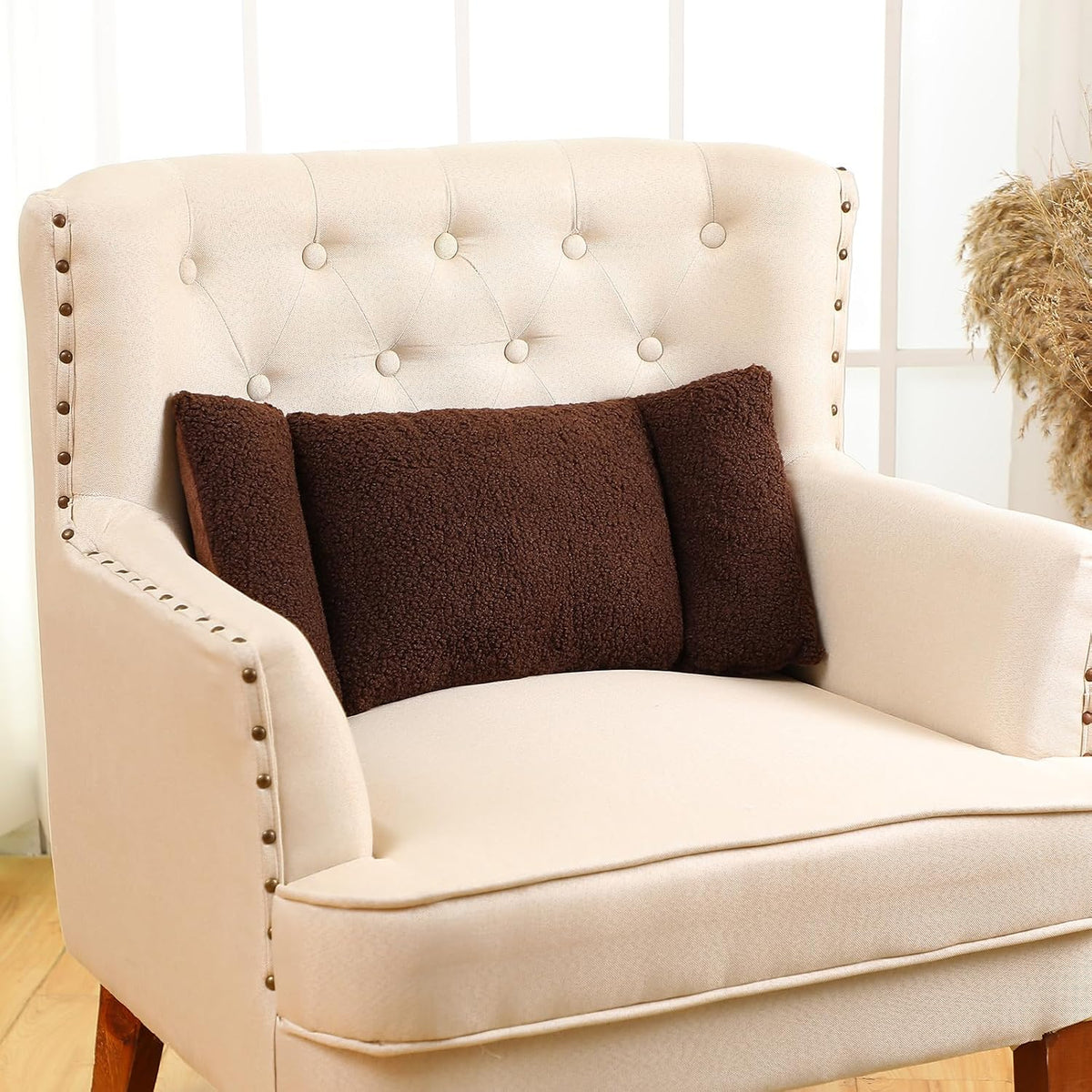 Queekay Fleece Lumbar Support Pillow 3 Section Back Pillow Office Chair for Back Support Comfortable Lumbar Cushion for Car Seat Pain Relief Sofa Rest(Brown)