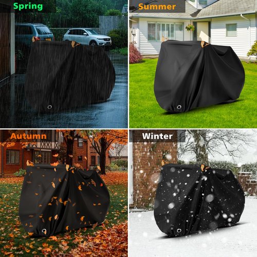Bike Cover (Fits 1/2 Bikes), Outdoor Waterproof Bicycle Cover Rain & Sun Protection Dustproof Windproof Bicycle Accessories with Lock Hole Reflective Strips Suitable for Mountain Road E-Bikes (Black)