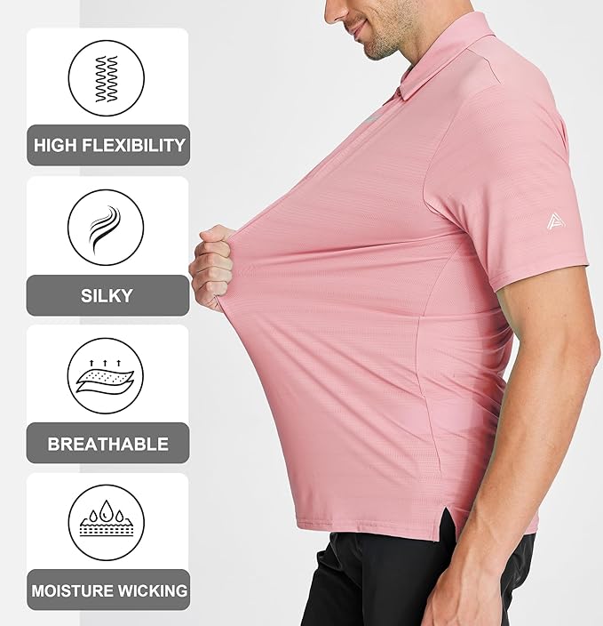 Esabel.C Jacquard Golf Shirts for Men Moisture Wicking Short Sleeve Performance Dry Fit Active Mens Polo Shirts