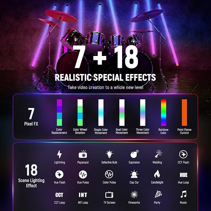 NEEWER TL120C RGB Tube Light, 42W Full Color RGBWW Photography LED Video Light