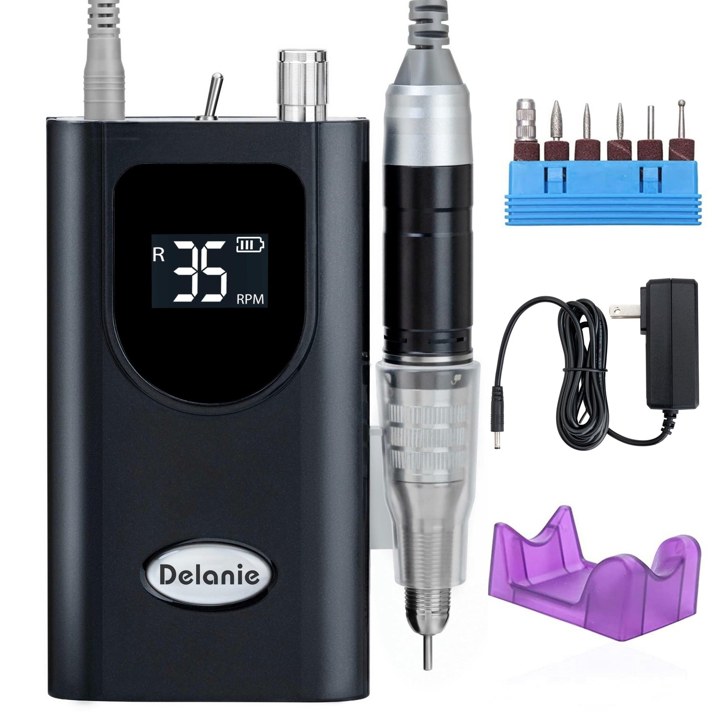 Delanie Professional Nail Drill Machine 35000 Rpm, Portable Nail Drill For Acrylic Nail Gel Nail, Rechargeable Electric Nail Fil