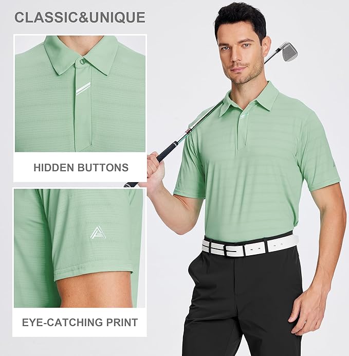 Esabel.C Jacquard Golf Shirts for Men Moisture Wicking Short Sleeve Performance Dry Fit Active Mens Polo Shirts