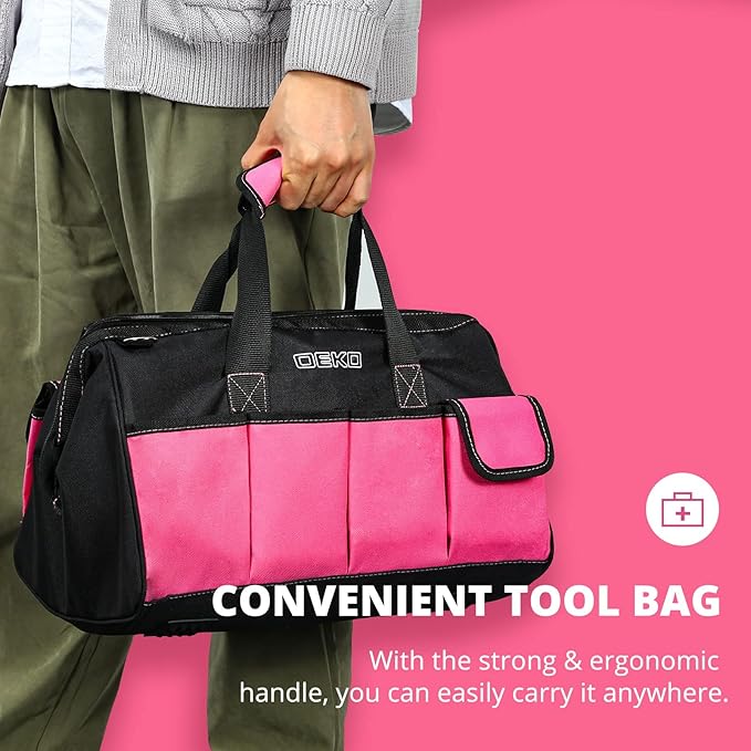 DEKOPRO Pink Tool Set for Women Ladies Girls, 226-Piece Household Hand Tool Kit with Wide Mouth Open Storage Tool Bag for DIY, Home and Equipment Maintenance