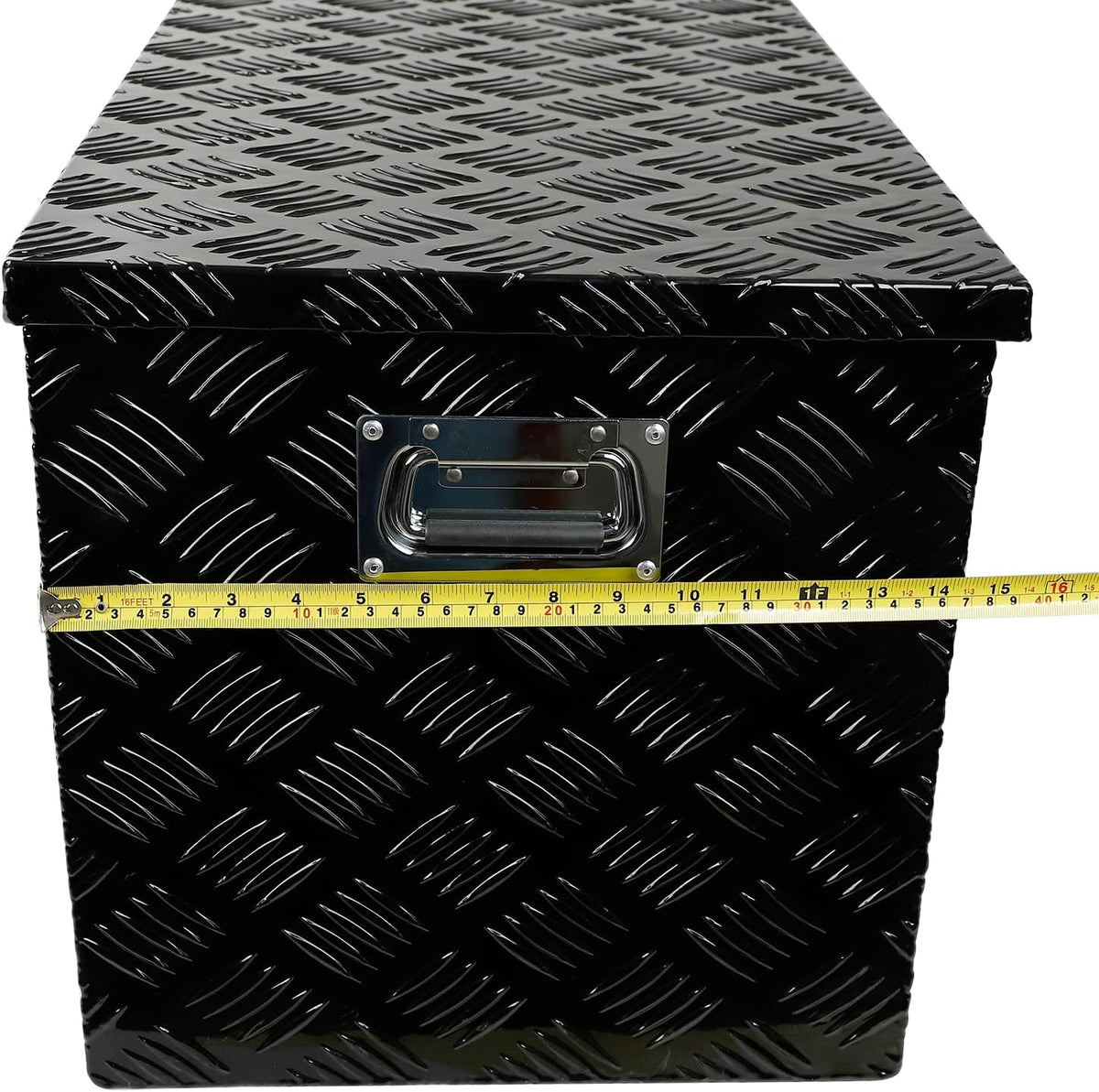 48"X15"X15" Black Aluminum 5 Bar Tread Truck Tool Box Storage Underbody Trailer Tongue Box with Lock and Key